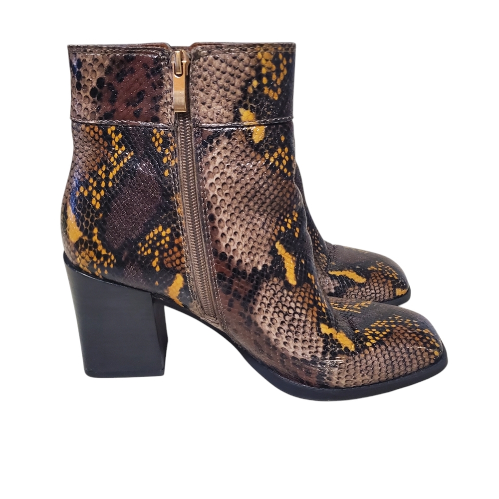 Franco Sarto Leather Boot Snake Print Square Toe - Picture 5 of 13